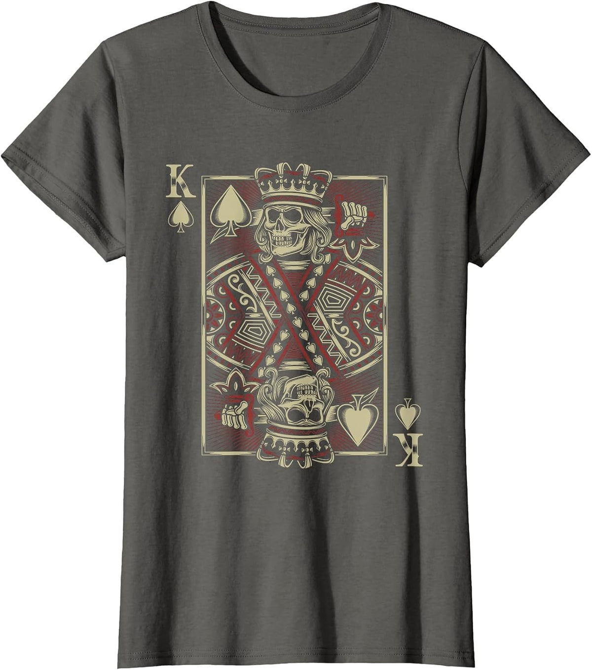 King of Spades Skull Men Poker Card Game Grunge Biker Cards T-Shirt - Asphalt Grey