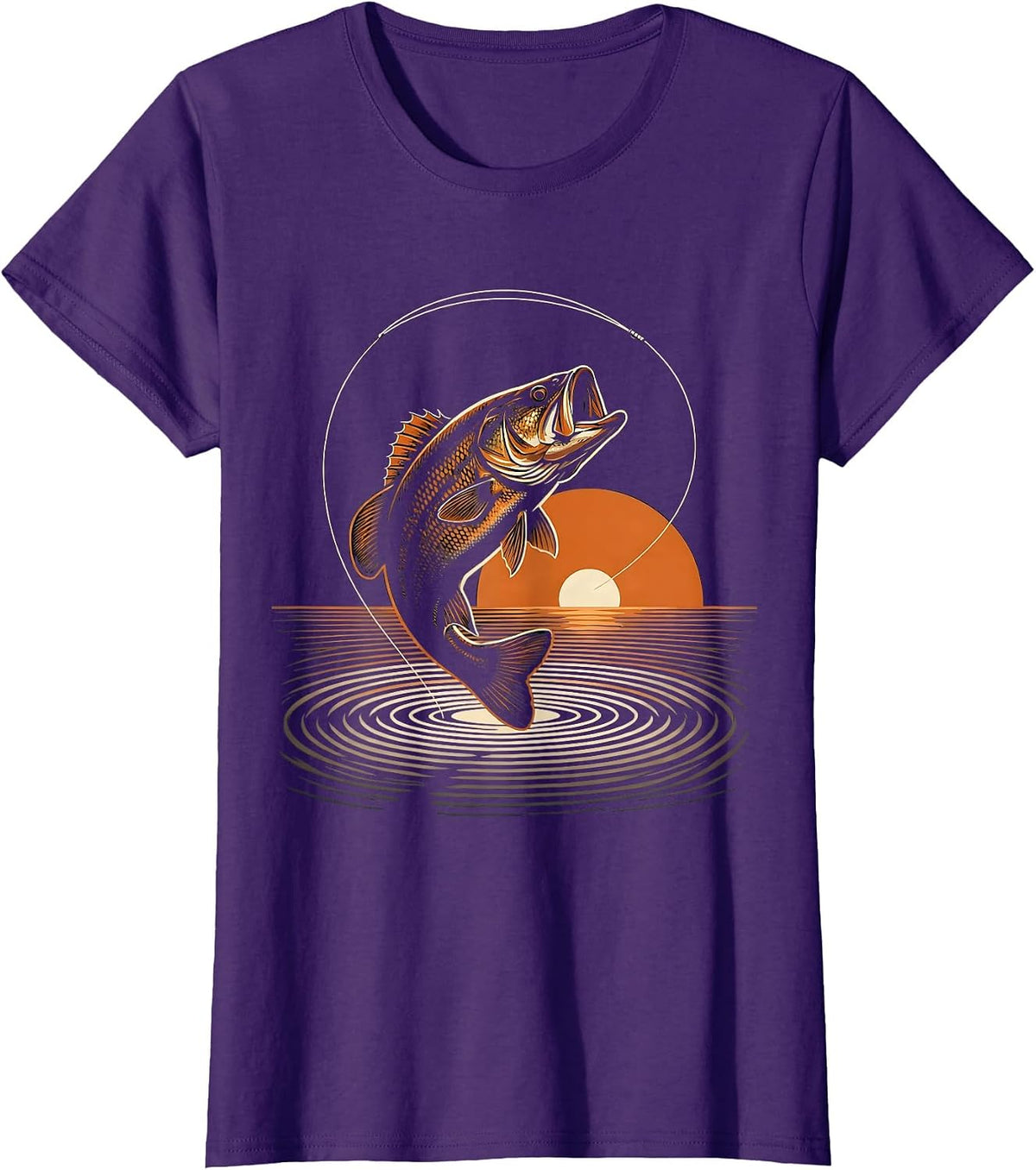Women's Largemouth Bass Leaping Hooked Fishing Graphic T-Shirt - Purple