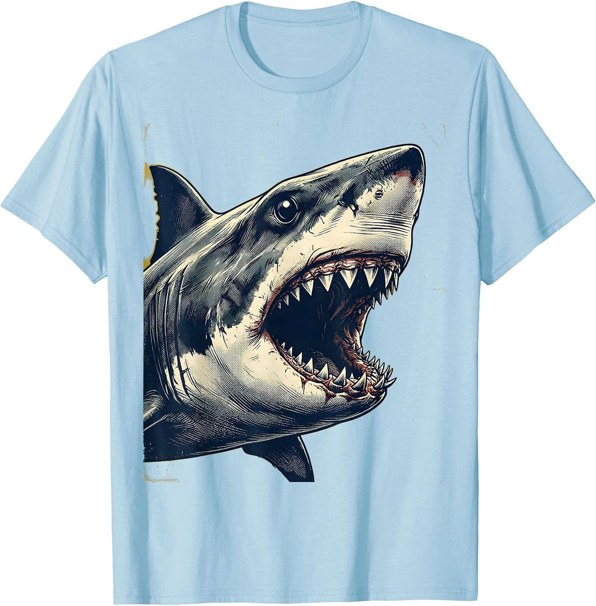Men's Shark Jaw Bold Vintage Halloween Costume Novelty T-Shirt - Baby Blue