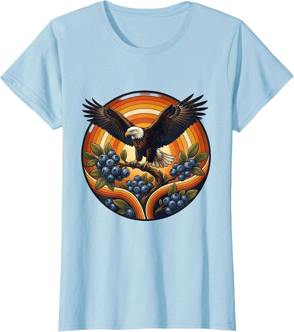 Women's Red White and Blueberries Bald Eagle Design T-Shirt - Baby Blue