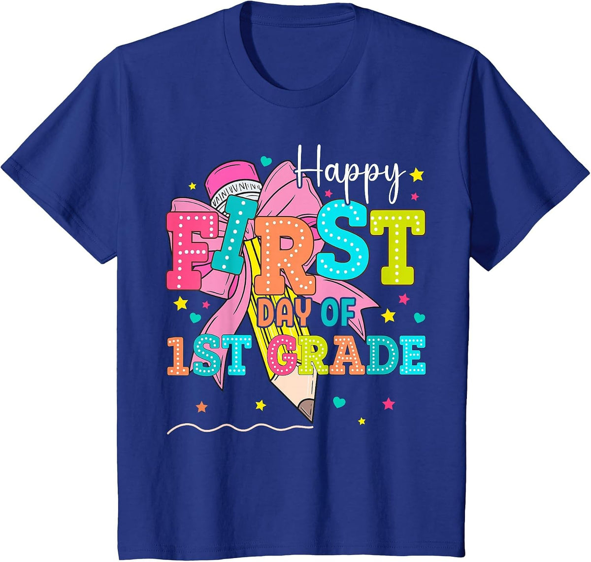 Happy First Day of 1st Grade Girls Coquette Back to School T-Shirt - Royal Blue