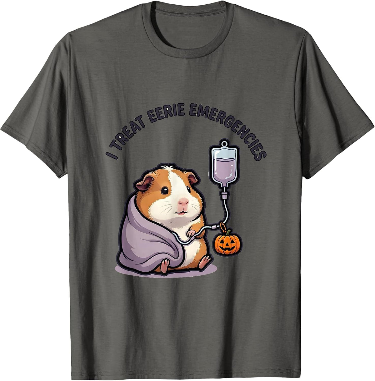 Men's I Treat Eerie Emergencies Cute Kawaii Vet Tech Halloween T-Shirt - Asphalt Grey