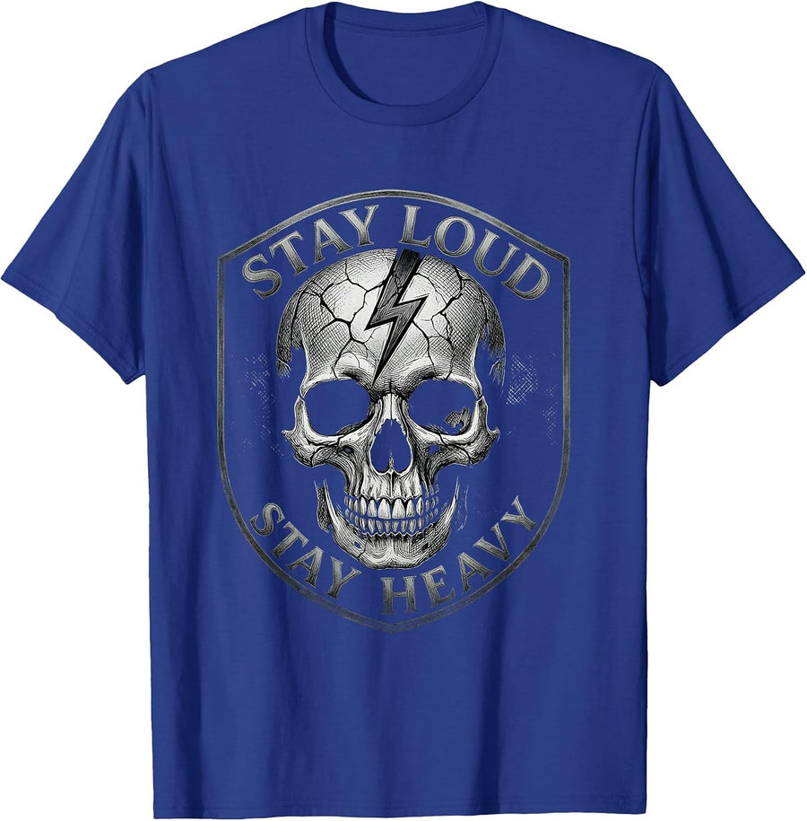 Stay Loud Stay Heavy Metal Graphic Design T-Shirt - Royal Blue