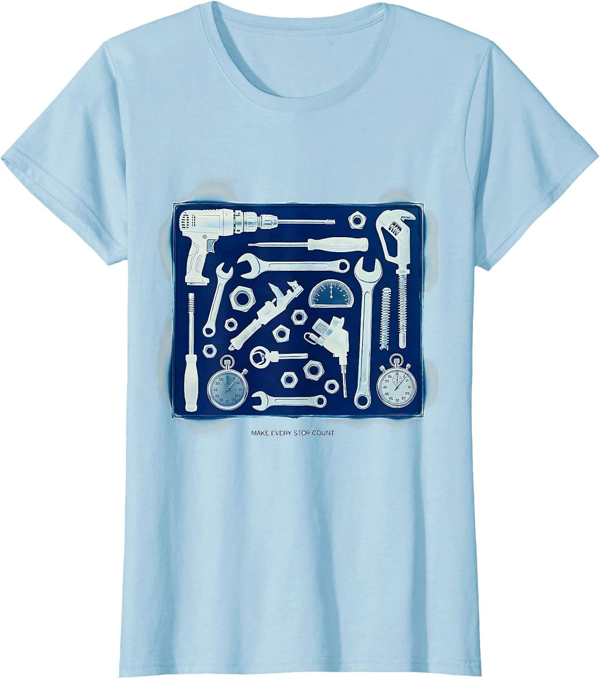 Women's Make Every Stop Count Pit Crew Racing Design T-Shirt - Baby Blue