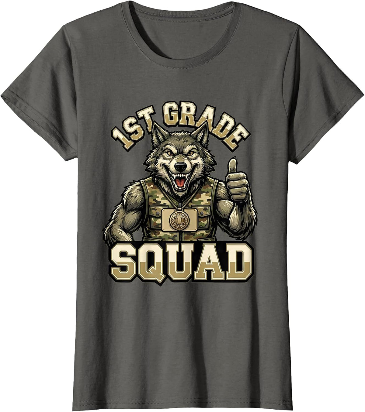 Women's 1ST GRADE SQUAD Retro Camo First Grade Boy Back To School T-Shirt - Asphalt Grey