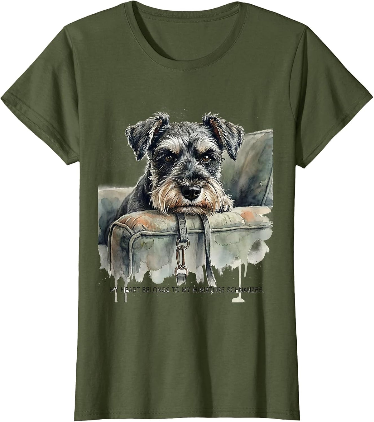 My Heart Belongs To My Miniature Schnauzer Dog Lover T-Shirt - Olive Green