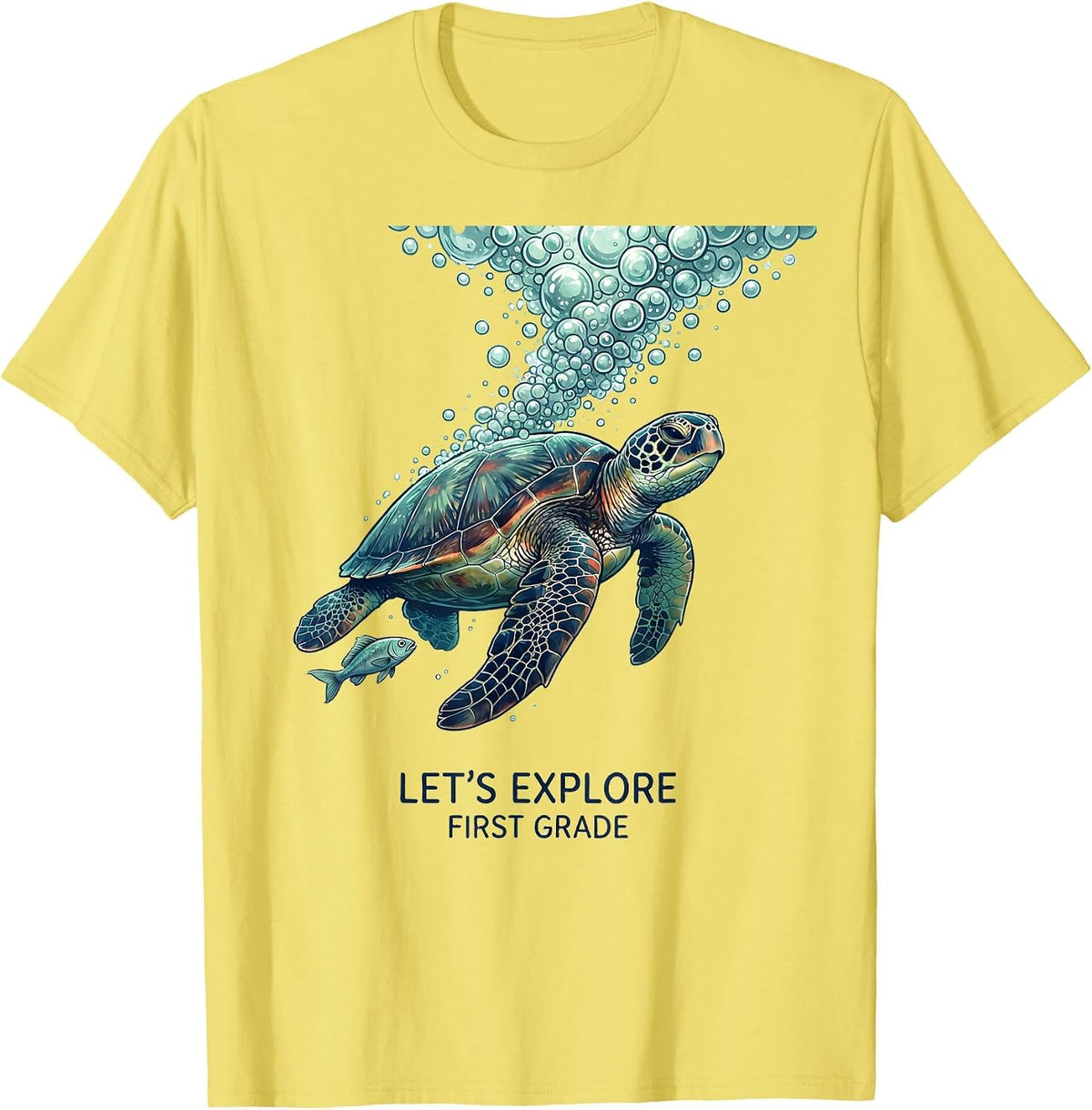 Men's Let's Explore First Grade Cute Teacher Back to School Ocean T-Shirt - Lemon Yellow