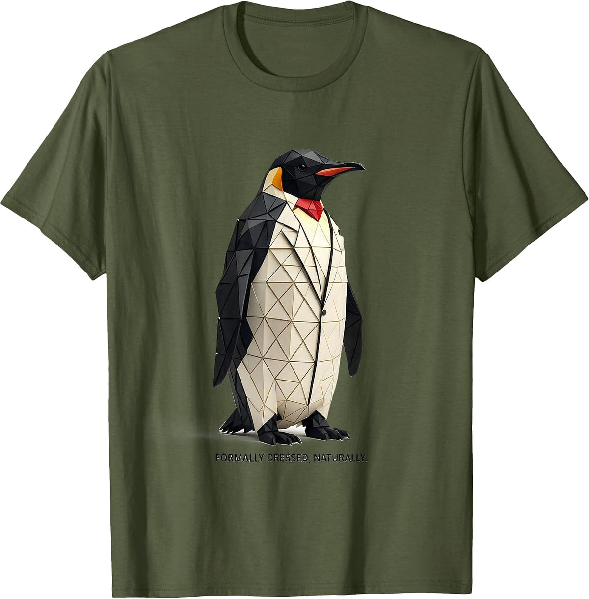 Men's Formally Dressed Naturally Geometric Penguin Lover Christmas T-Shirt - Olive Green