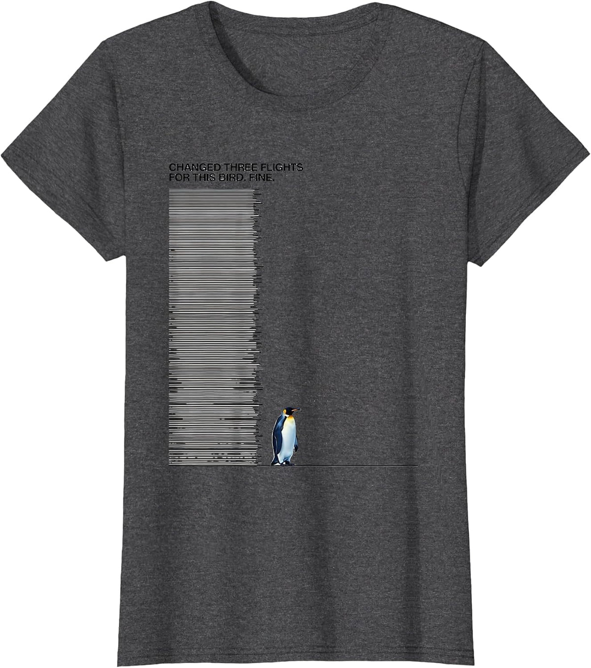 Women's Changed Three Flights For This Bird. Fine. Penguin Lover T-Shirt - Dark Heather Grey