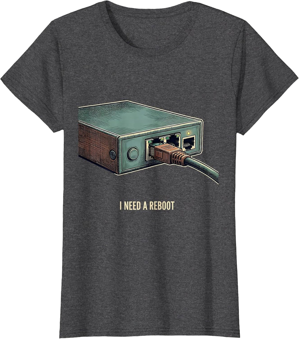 Women's I NEED A REBOOT Vintage Sarcastic Skilled Trades Tech Worker T-Shirt - Dark Heather Grey