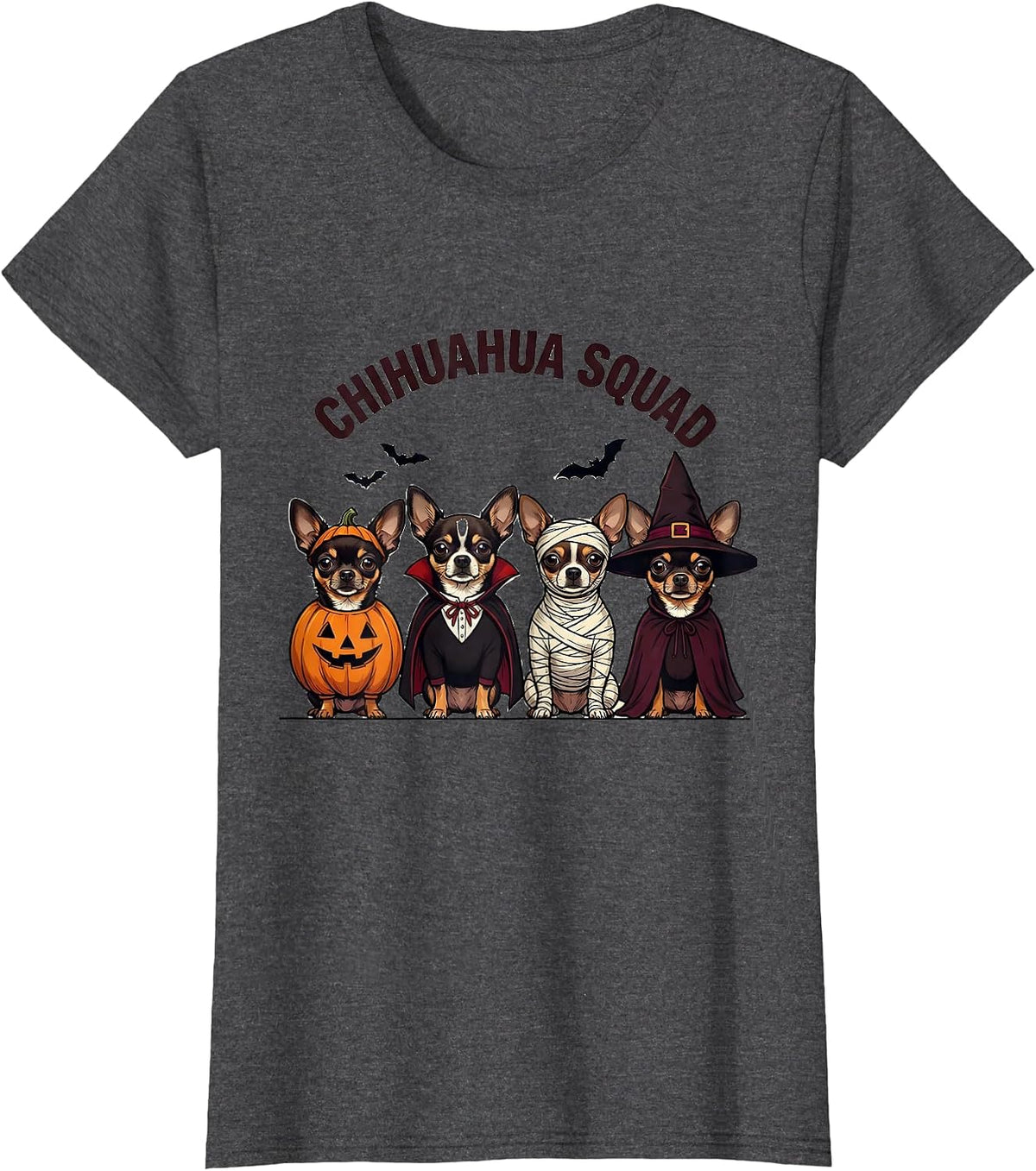 Women's Chihuahua Squad Halloween Dog Breed Squad Costume Party T-Shirt - Dark Heather Grey