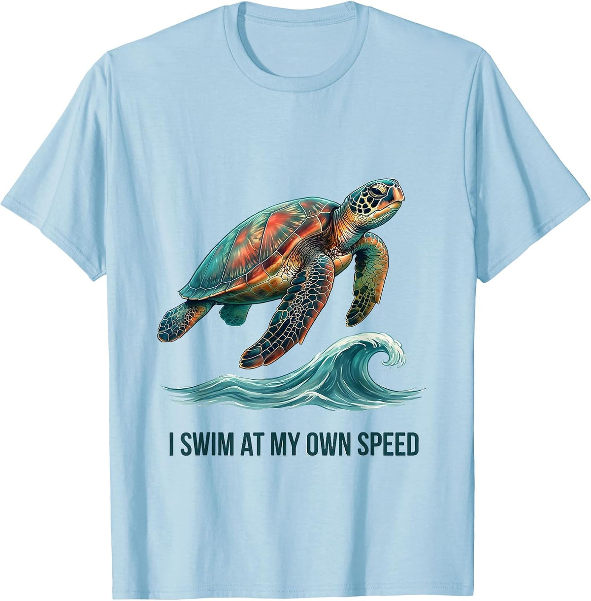 Men's I Swim At My Own Speed Funny Sea Turtle Beach Souvenir T-Shirt - Baby Blue