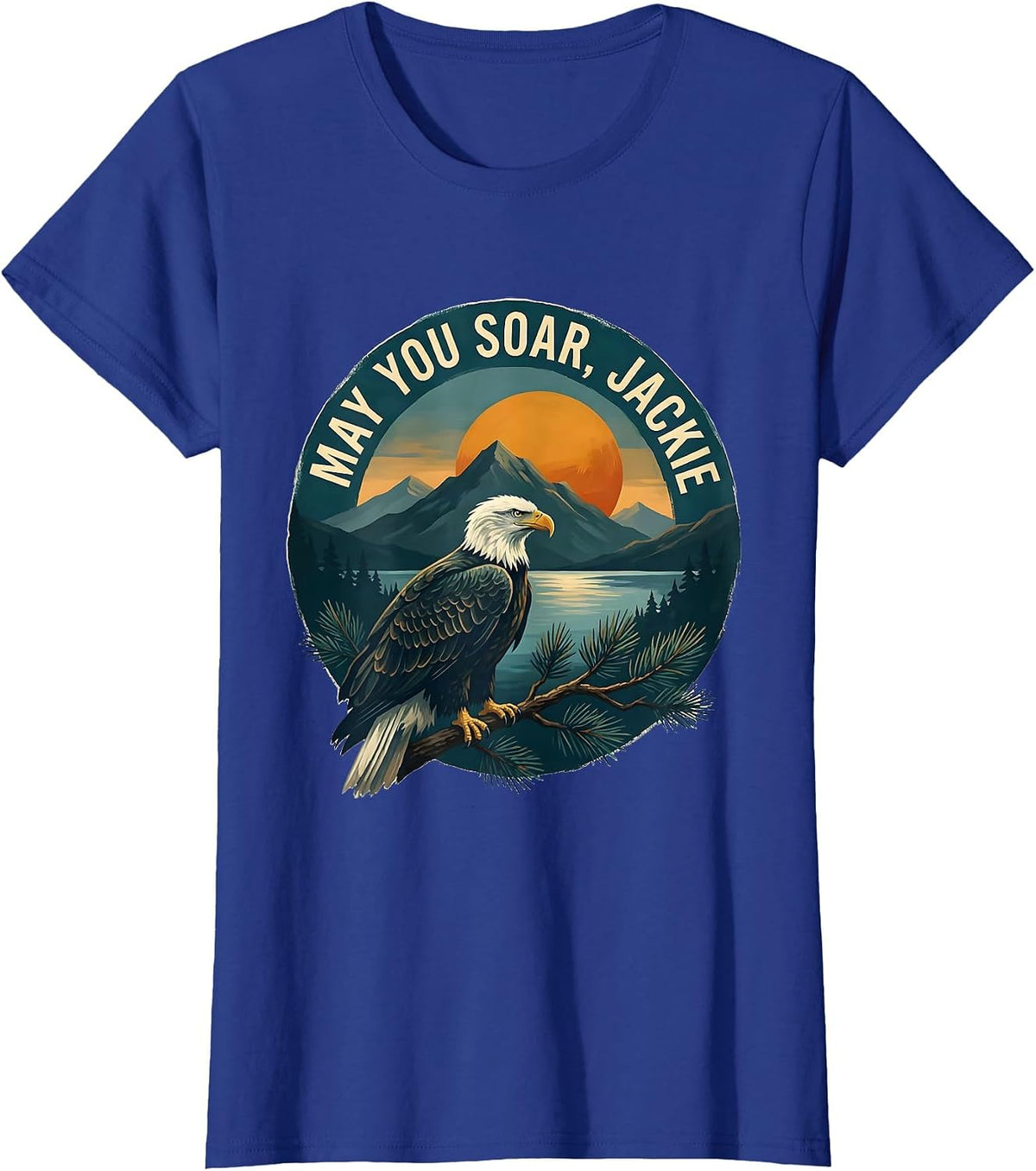 Women's May You Soar Jackie Vintage Bald Eagle Memorial Tribute T-Shirt - Royal Blue