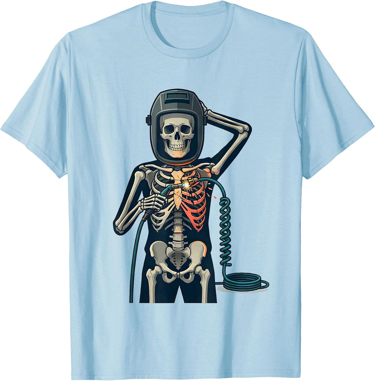 Men's Skeleton Welder Funny Tradesman Humor T-Shirt - Baby Blue