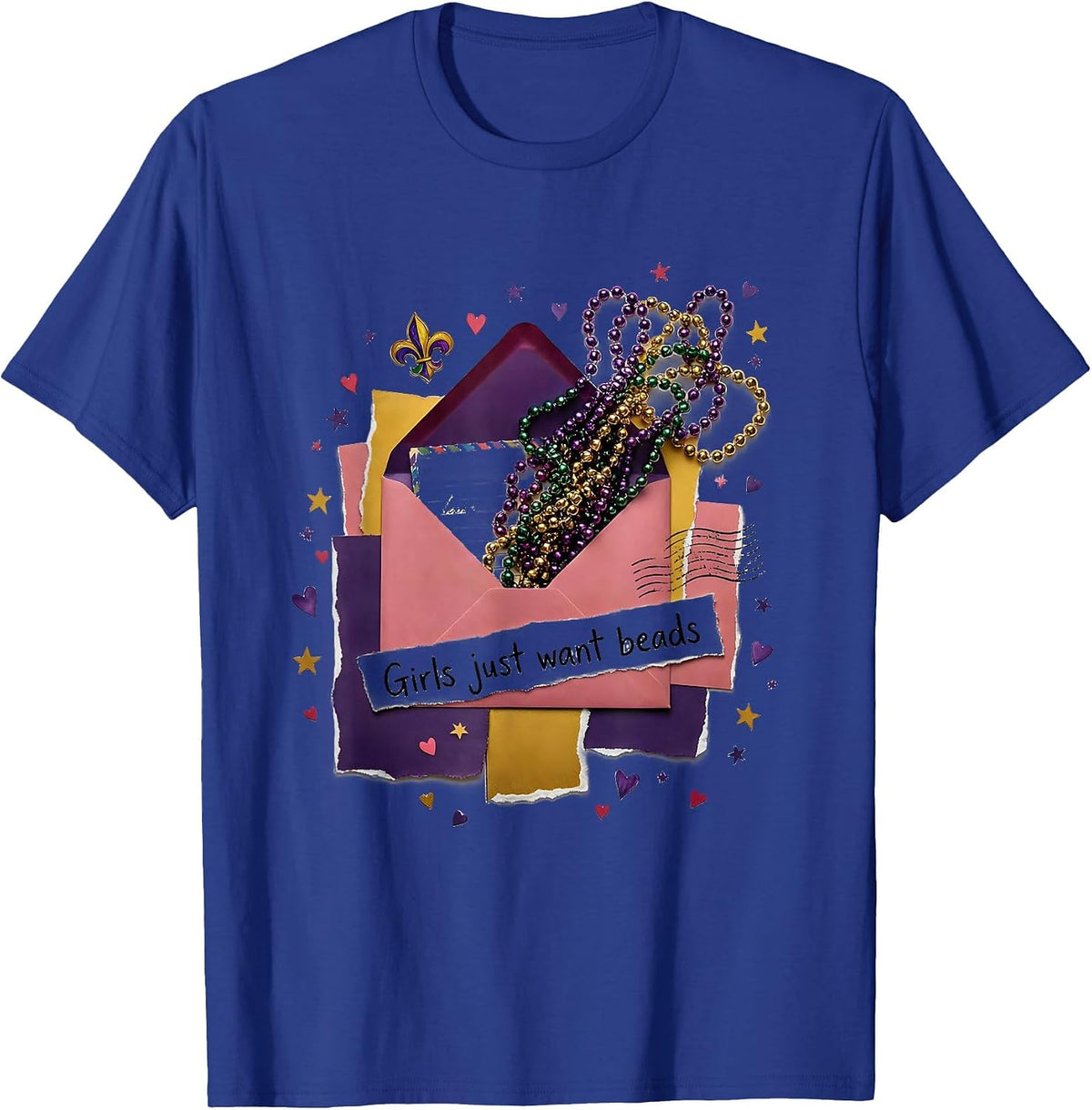 Men's Girls Just Want Beads Mardi Gras Design T-Shirt - Royal Blue