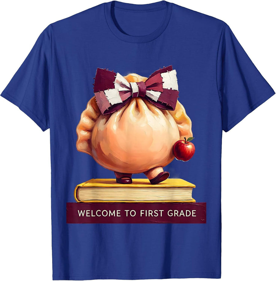 Welcome to First Grade Cute Dumpling Girl Teacher Back T-Shirt - Royal Blue