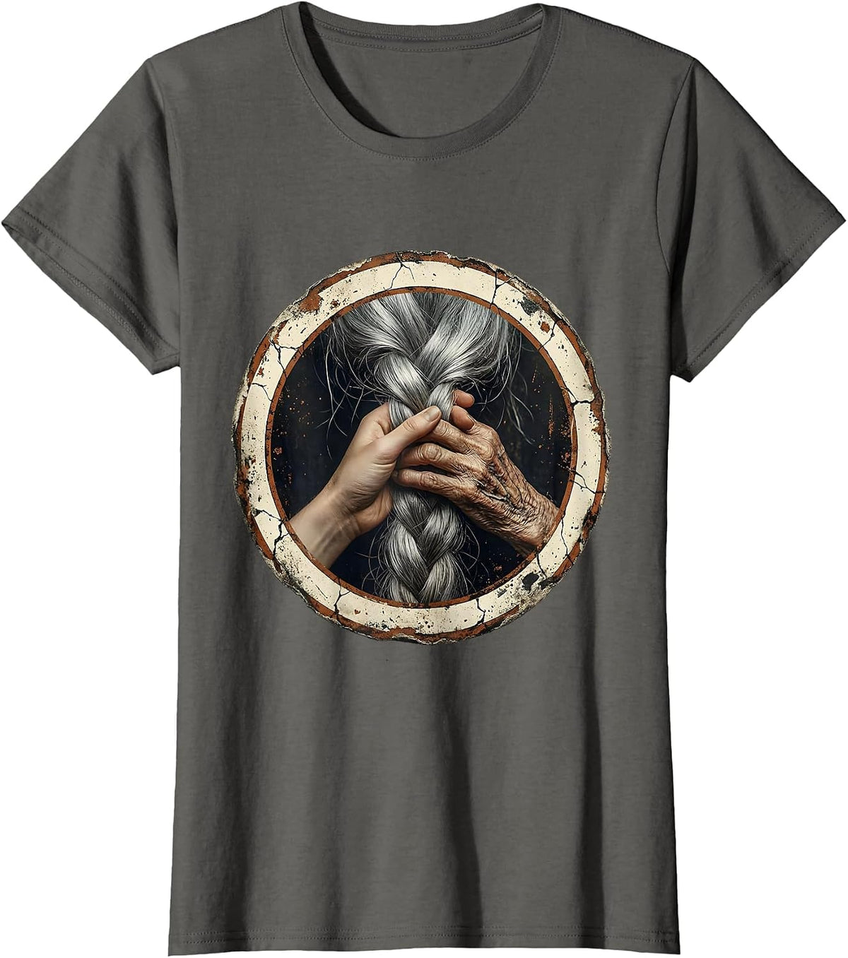 Women's Caregiver Braiding Elderly Woman's Hair Graphic T-Shirt - Asphalt Grey
