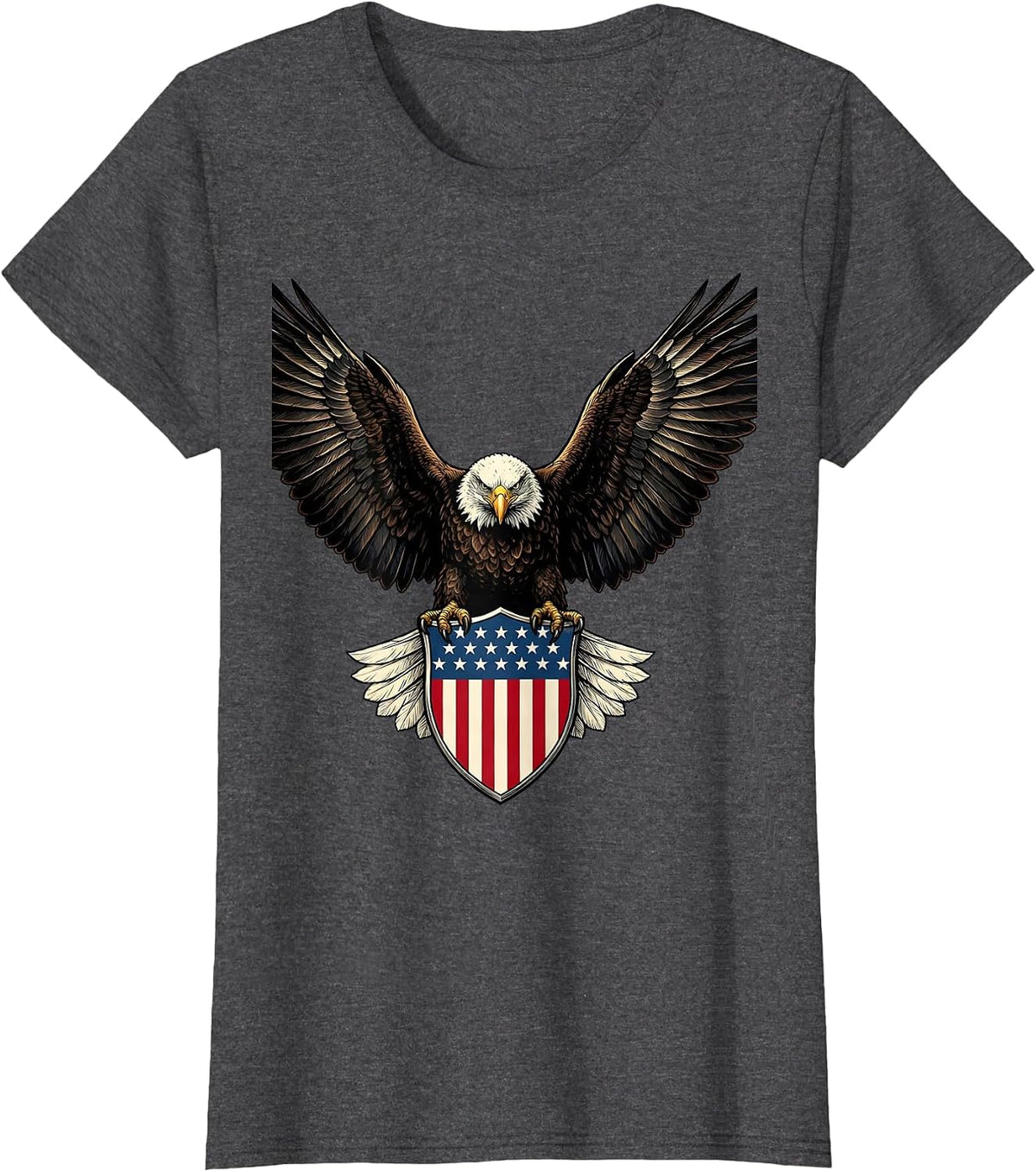 Women's Bald Eagle American Flag Shield Patriotic Tee T-Shirt - Dark Heather Grey
