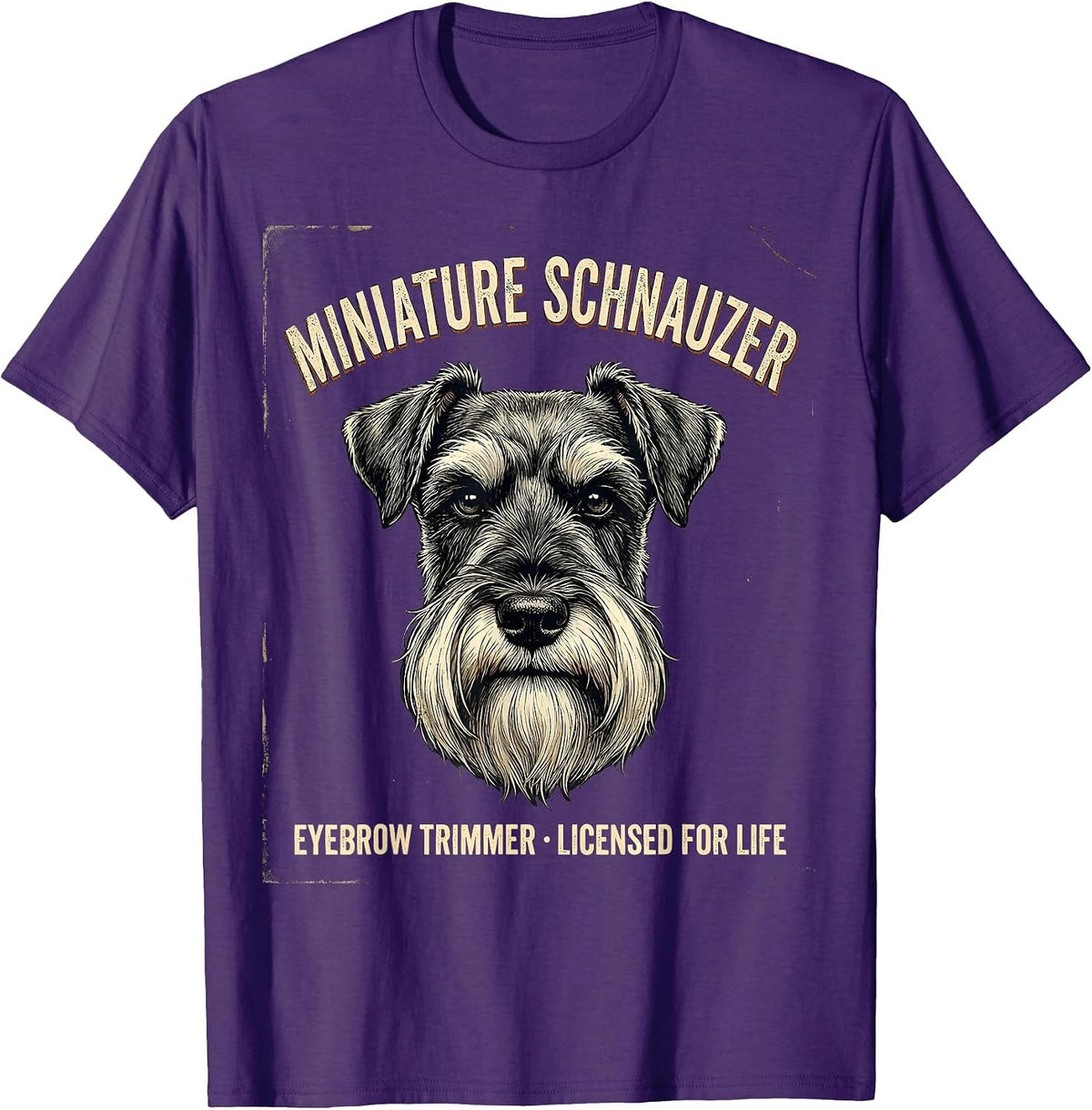 Men's Miniature Schnauzer Eyebrow Trimmer, Licensed For Life T-Shirt - Purple