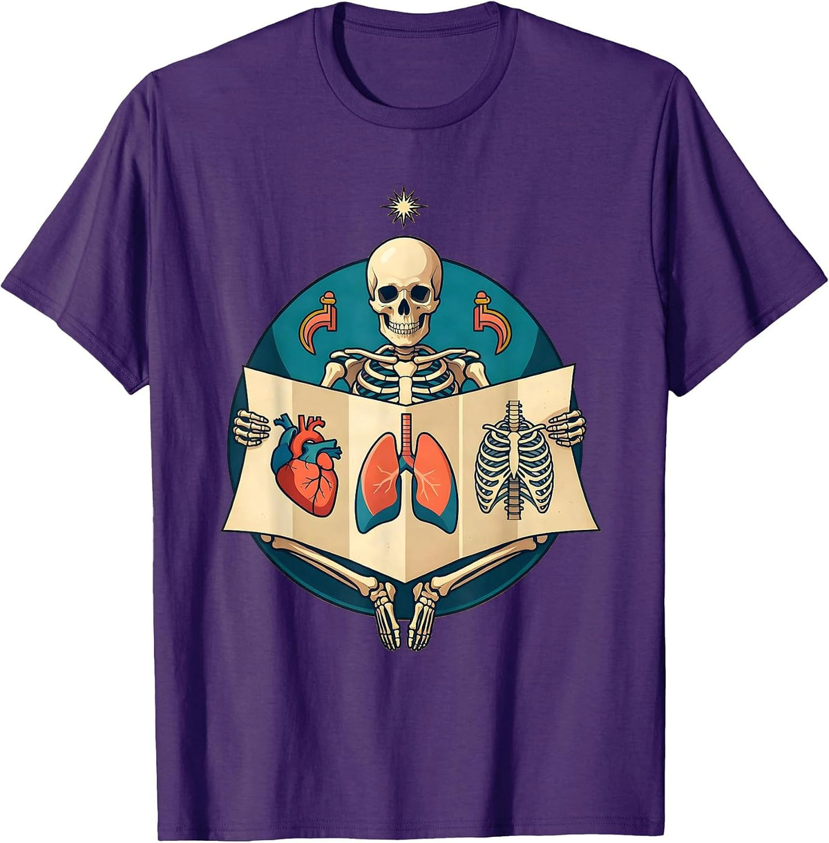 School Nurse Skeleton Anatomy Chart Graphic T-Shirt - Purple