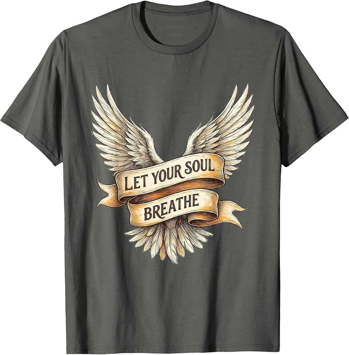 Let Your Soul Breathe Freedom Graphic Design T-Shirt - Asphalt Grey