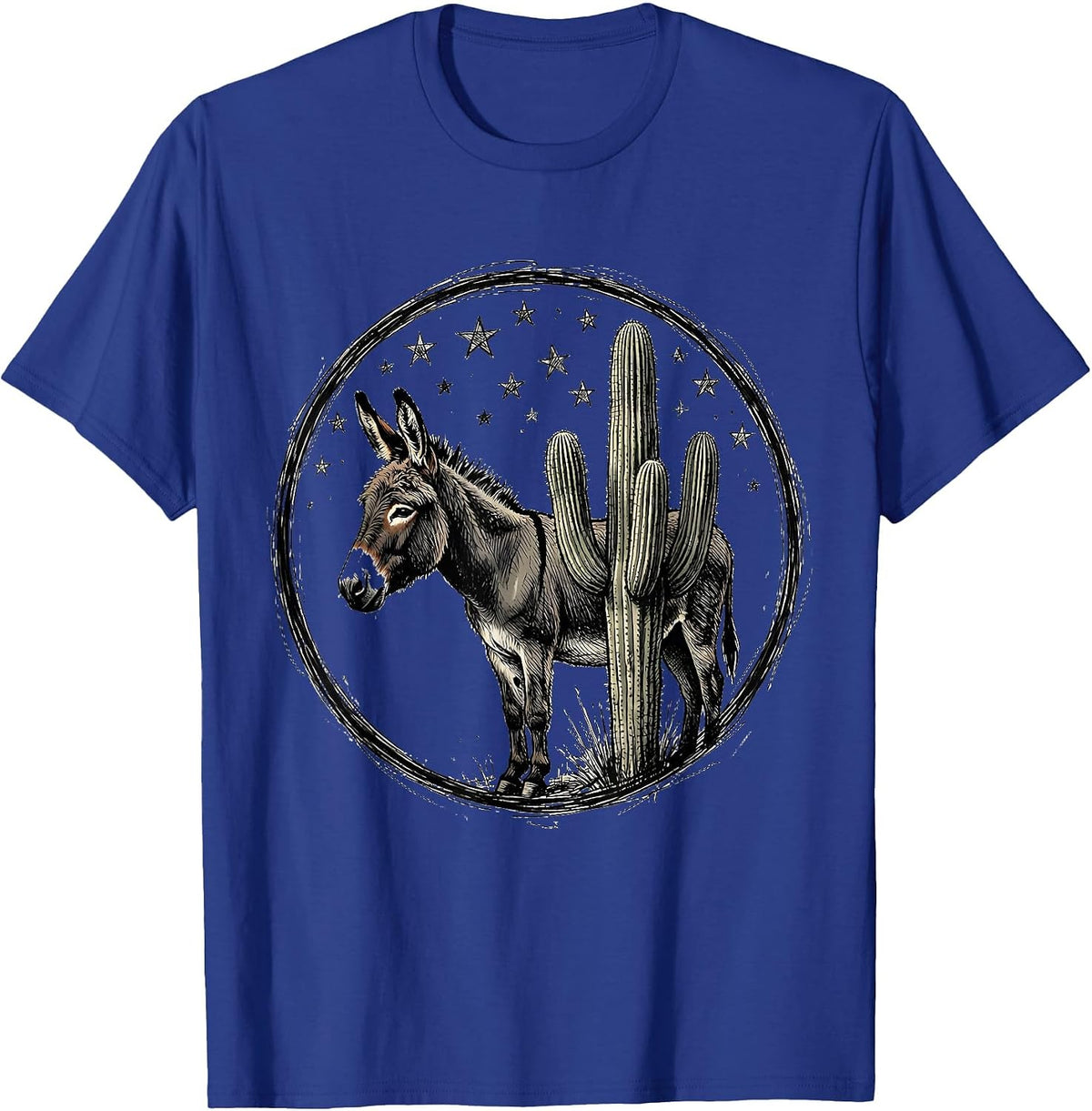 Donkey and Cactus Starry Night Desert Scene T-Shirt - Royal Blue