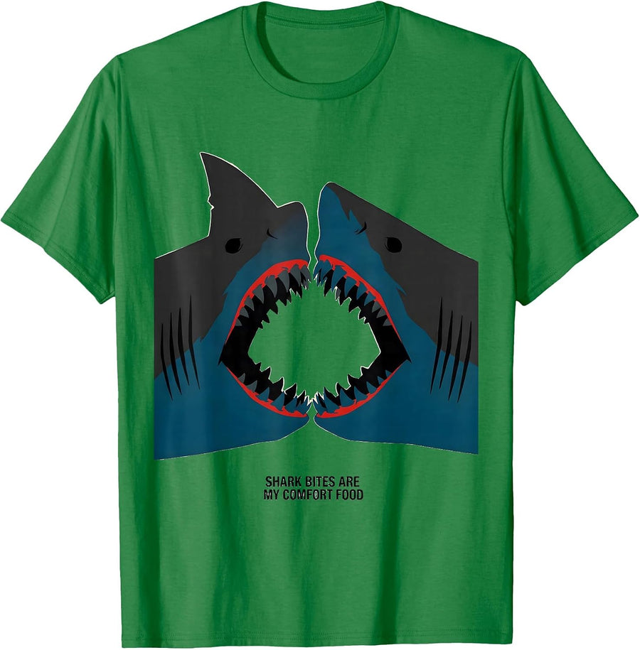 Men's Shark Bites Are My Comfort Food Funny Shark Lover Ocean T-Shirt - Kelly Green
