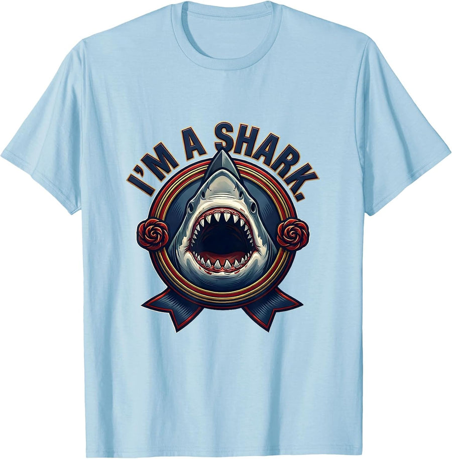 Men's I'm A Shark Funny Shark Jaw Halloween Costume Ocean Animal T-Shirt - Baby Blue
