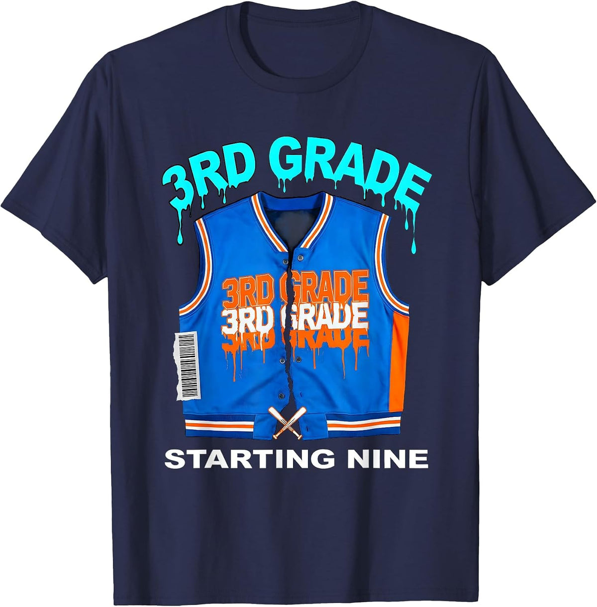 3rd Grade Starting Nine Streetwear Back To School Baseball T-Shirt - Navy Blue
