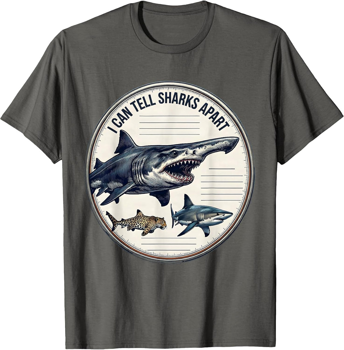 Men's I Can Tell Sharks Apart Funny Shark Lover Marine Biology T-Shirt - Asphalt Grey