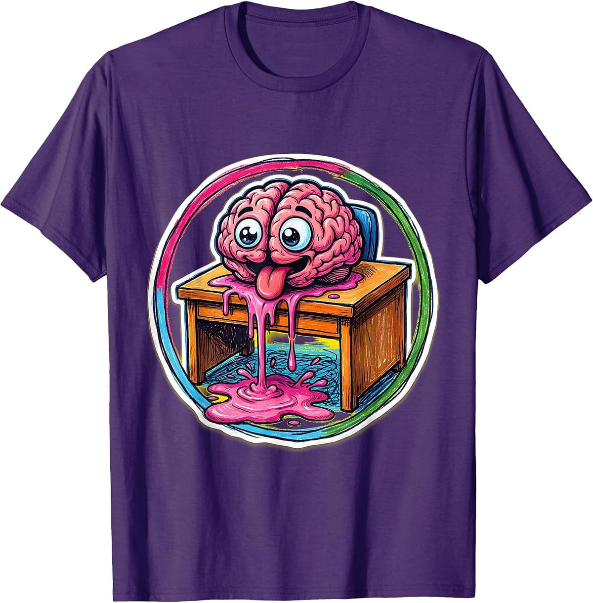 Men's Melting Brain Puddle Funny Inappropriate Design T-Shirt - Purple