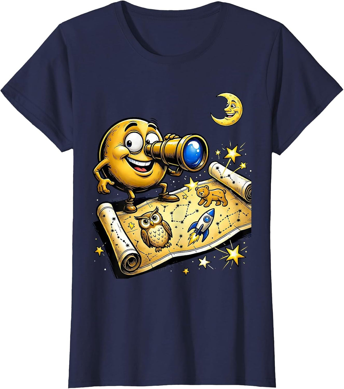 Women's Kids Astronomy Telescope Constellation Map Graphic T-Shirt - Navy Blue