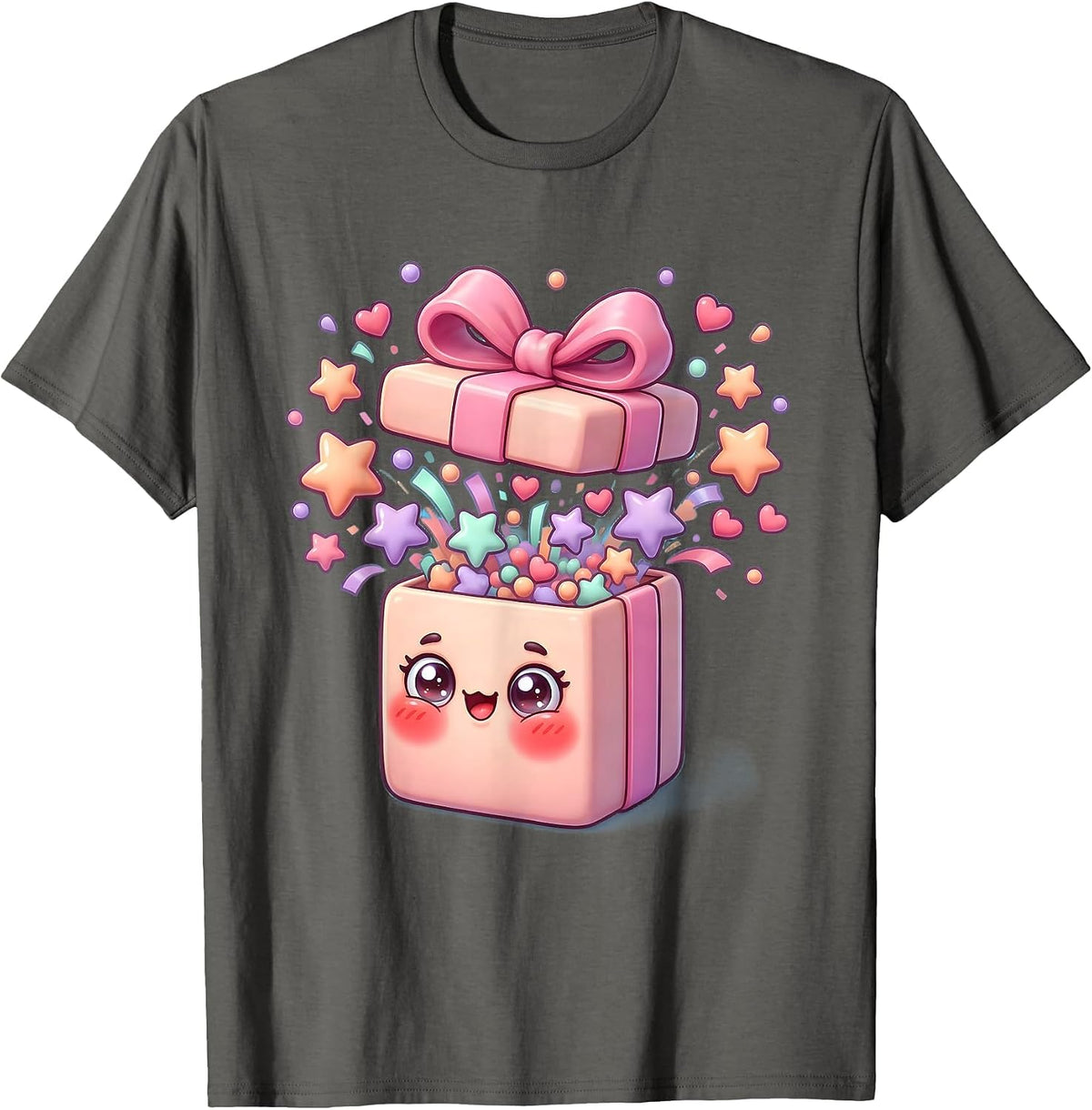 Colorful Confetti Burst Gift Box Celebration T-Shirt - Asphalt Grey