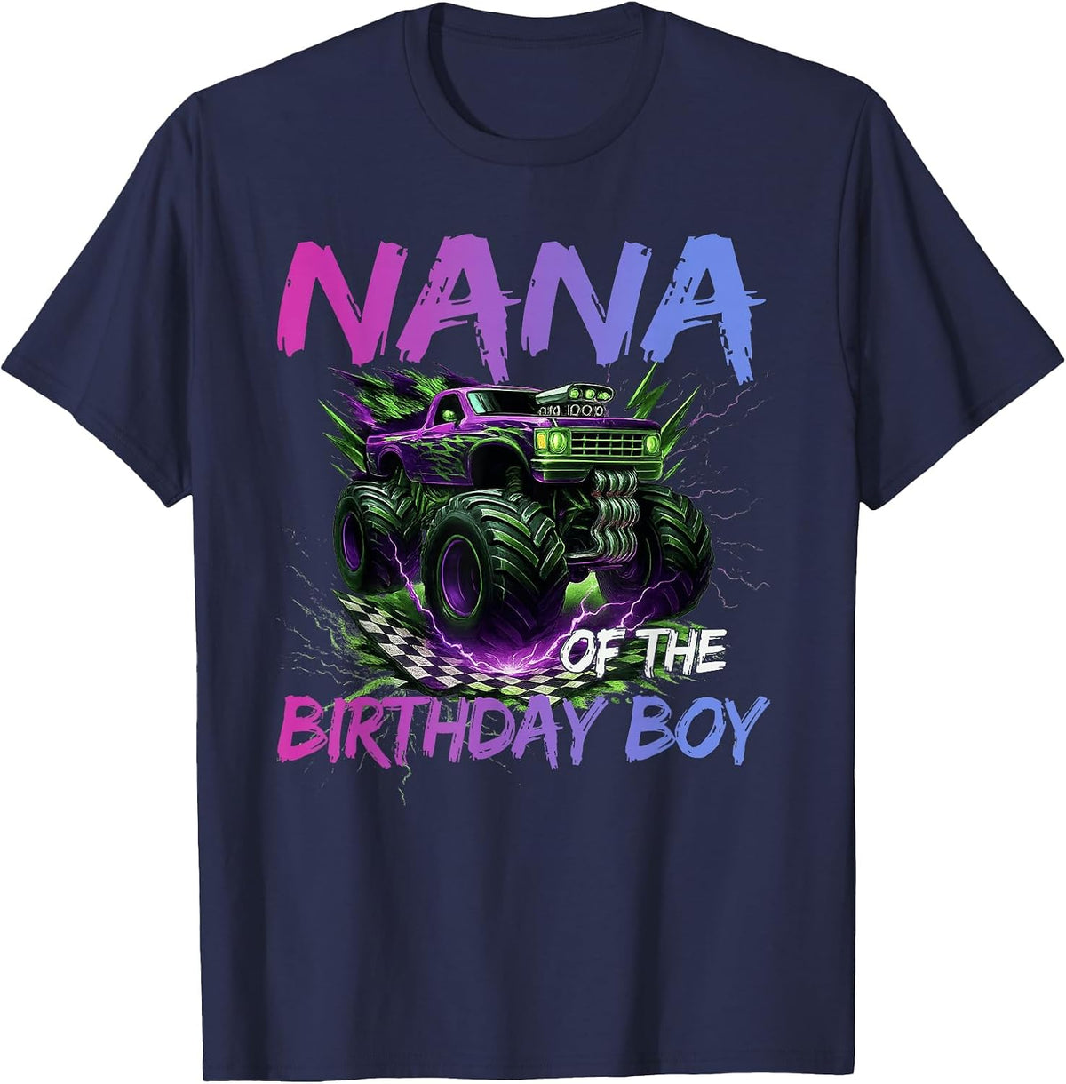 Nana of the Birthday Boy Monster Truck Birthday T-Shirt - Navy Blue