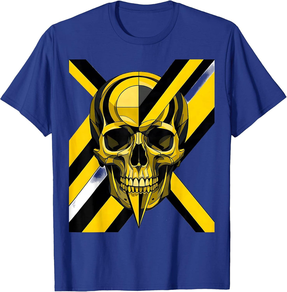 Black and Yellow Skull Construction Warning Tape T-Shirt - Royal Blue