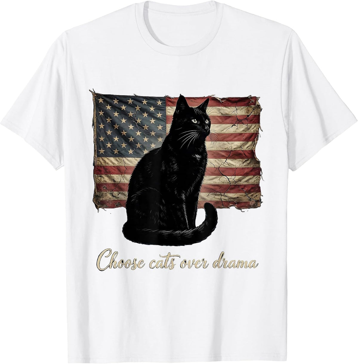 Men's Choose Cats Over Drama Funny Cat Lover Design T-Shirt - White