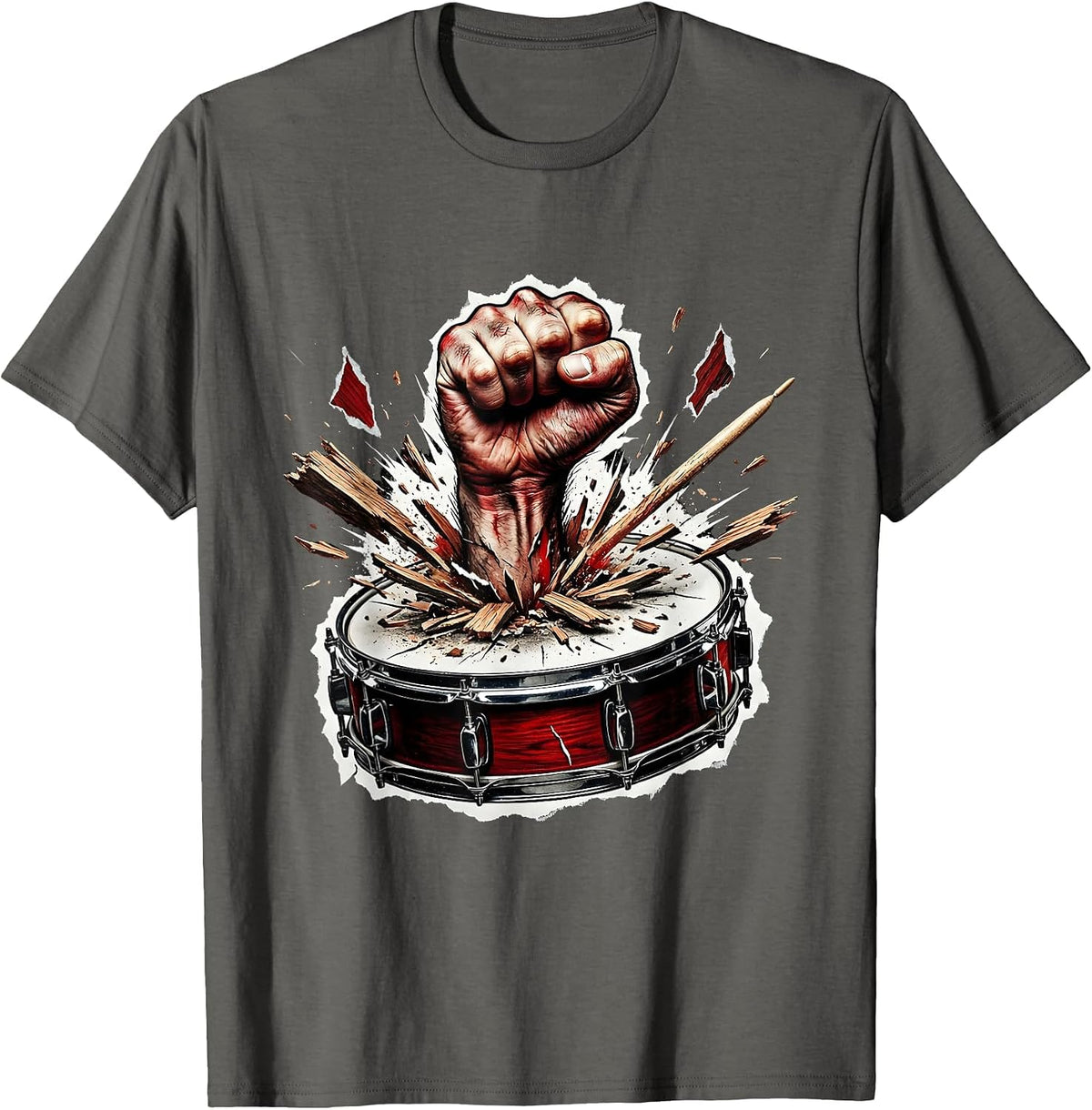 Classic Rock Fist Through Bass Drum Graphic T-Shirt - Asphalt Grey