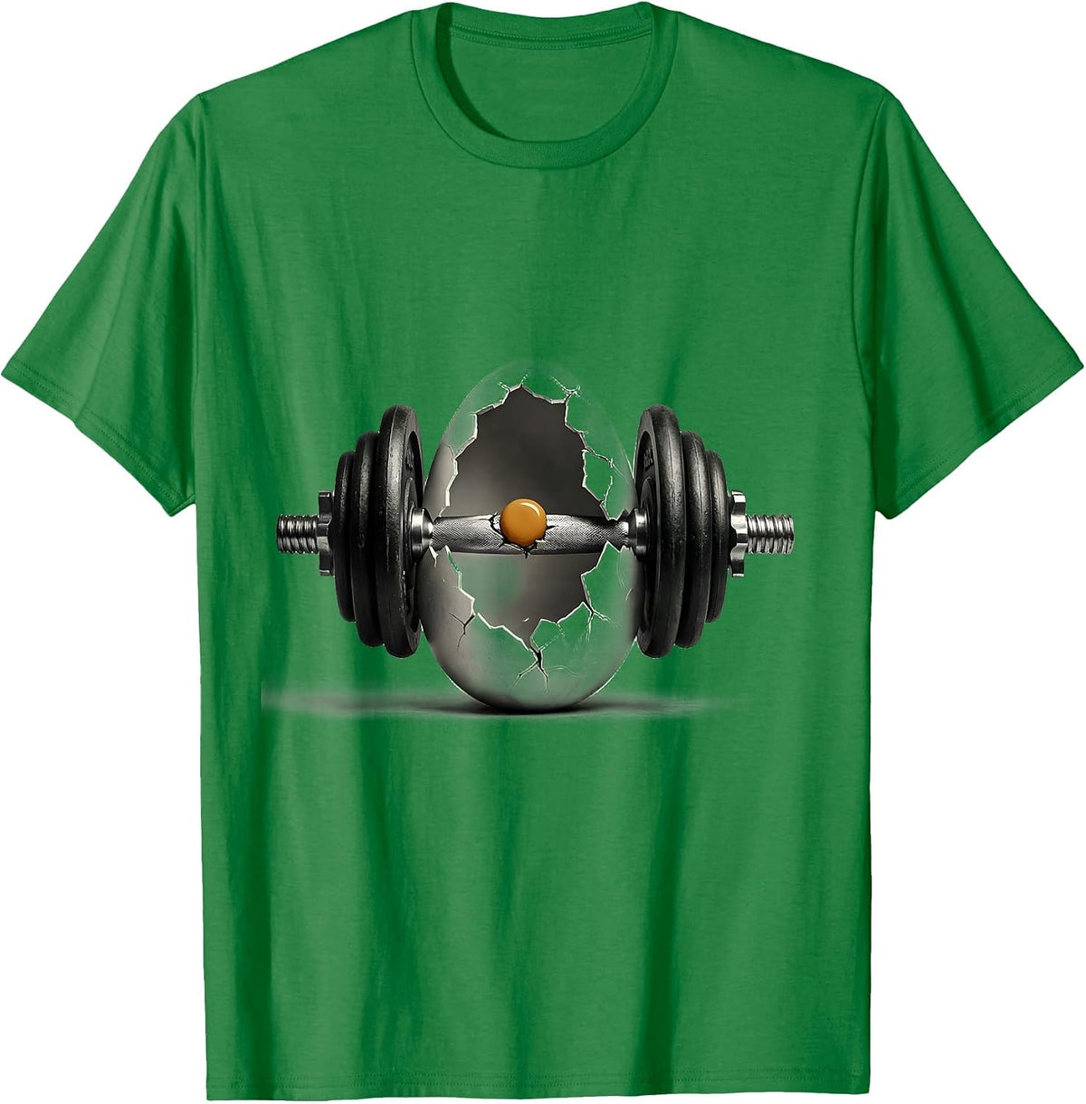 Men's Dumbbell Cracking Open Like an Egg Fitness Art T-Shirt - Kelly Green