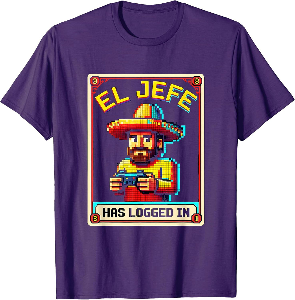 El Jefe Has Logged In Pixel Art Lotería Design T-Shirt - Purple