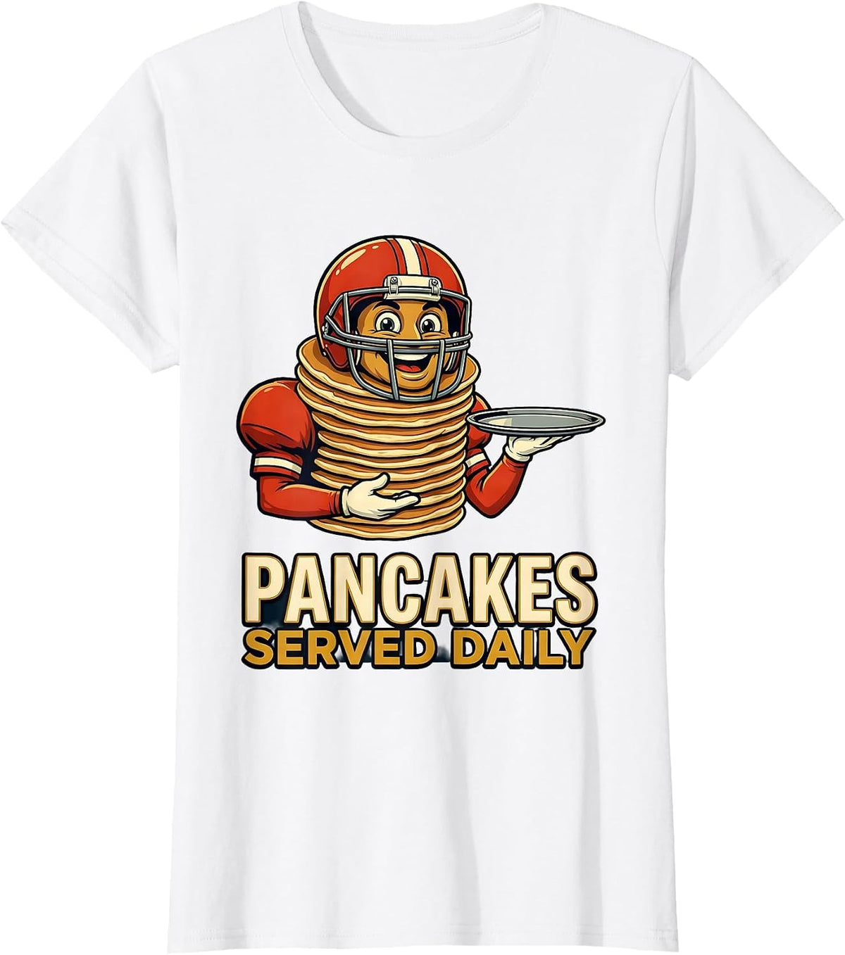 Women's Pancakes Served Daily Retro Advertising Football Lineman T-Shirt - White