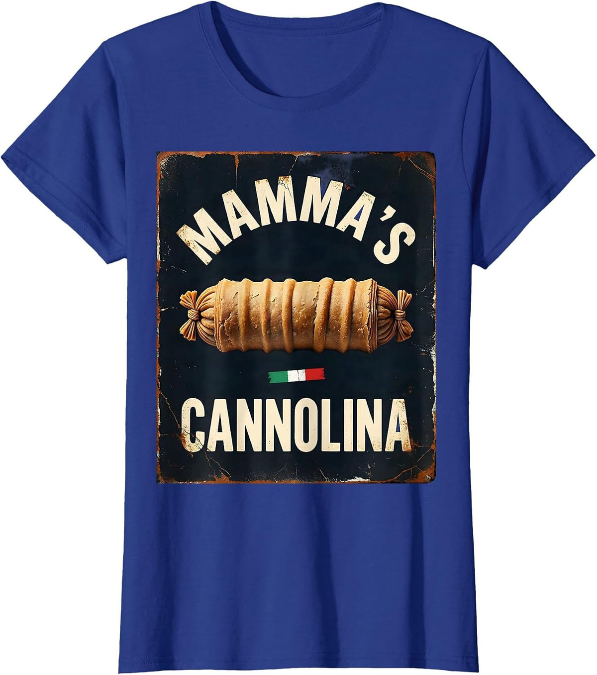 Women's Mamma's Cannolina Distressed Italian Heritage Family Humor T-Shirt - Royal Blue