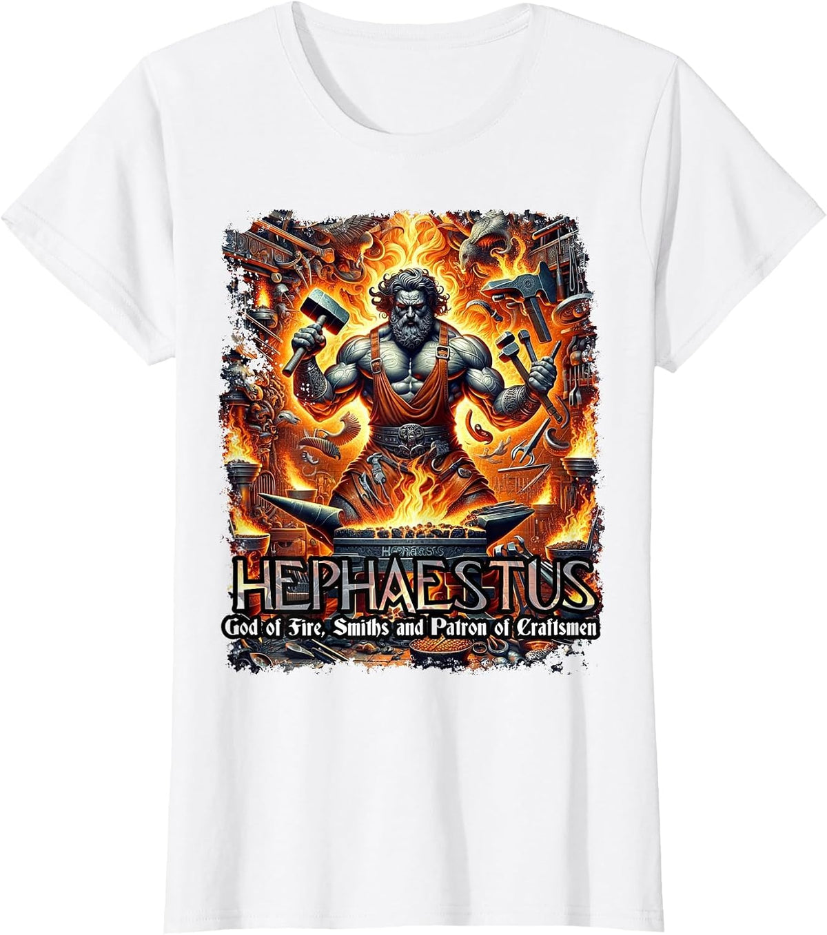 God Hephaestus Greek Mythology Style T-Shirt - White