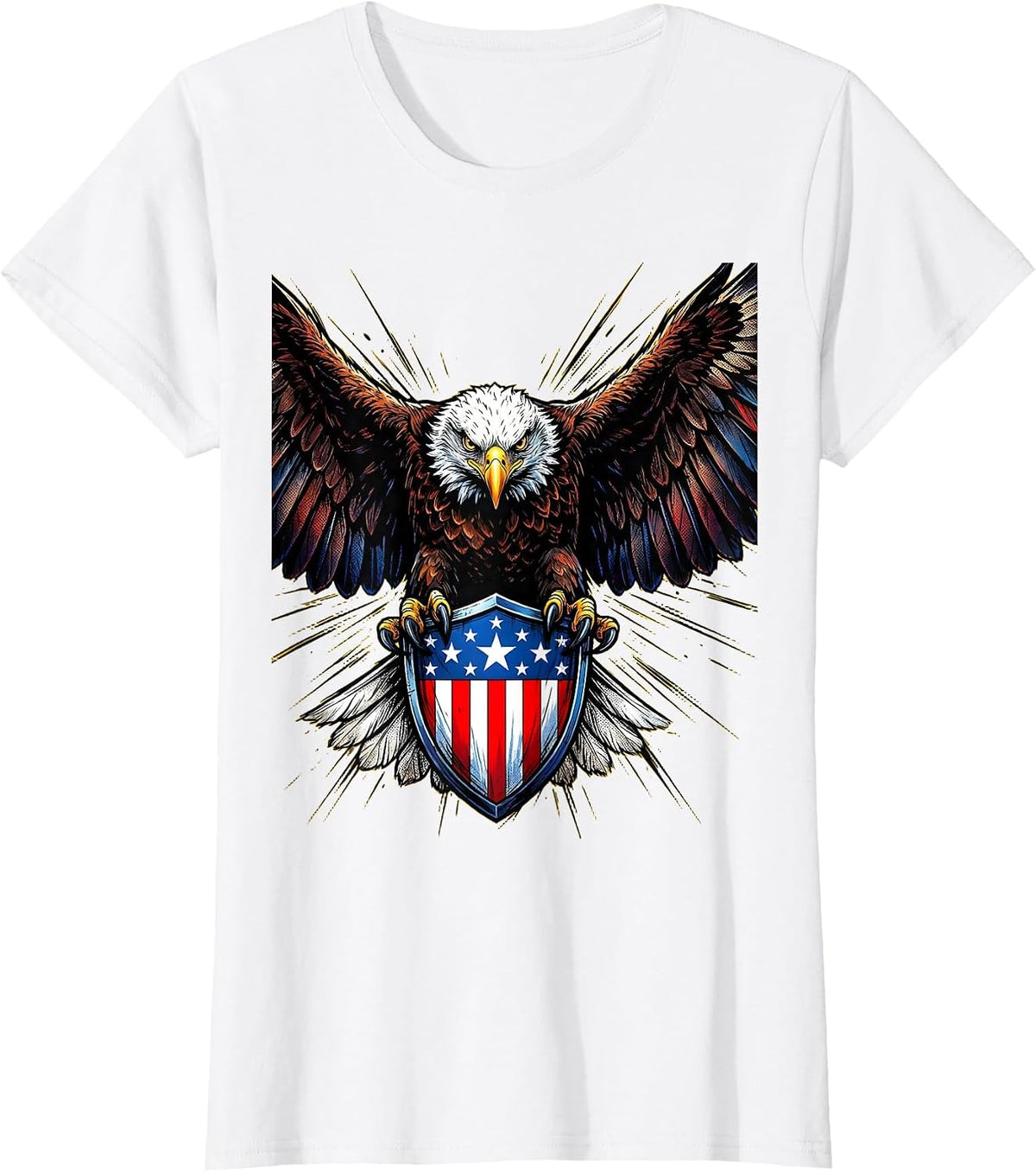 Boys Patriotic Bald Eagle American Flag Shield T-Shirt - White