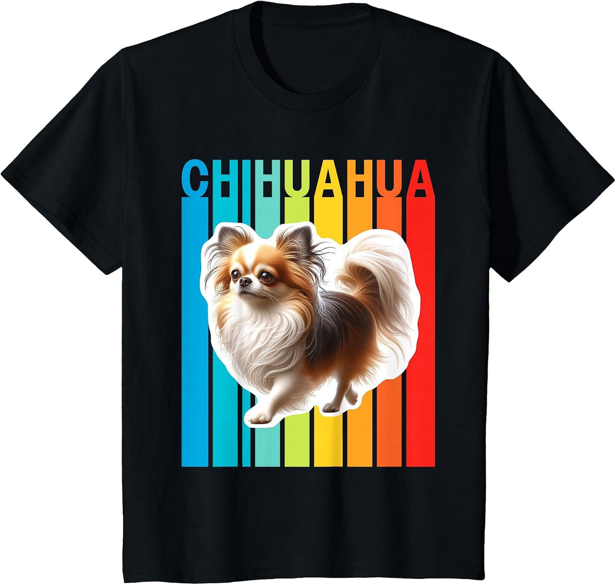 Colorful Long Haired Chihuahua T-Shirt - Black