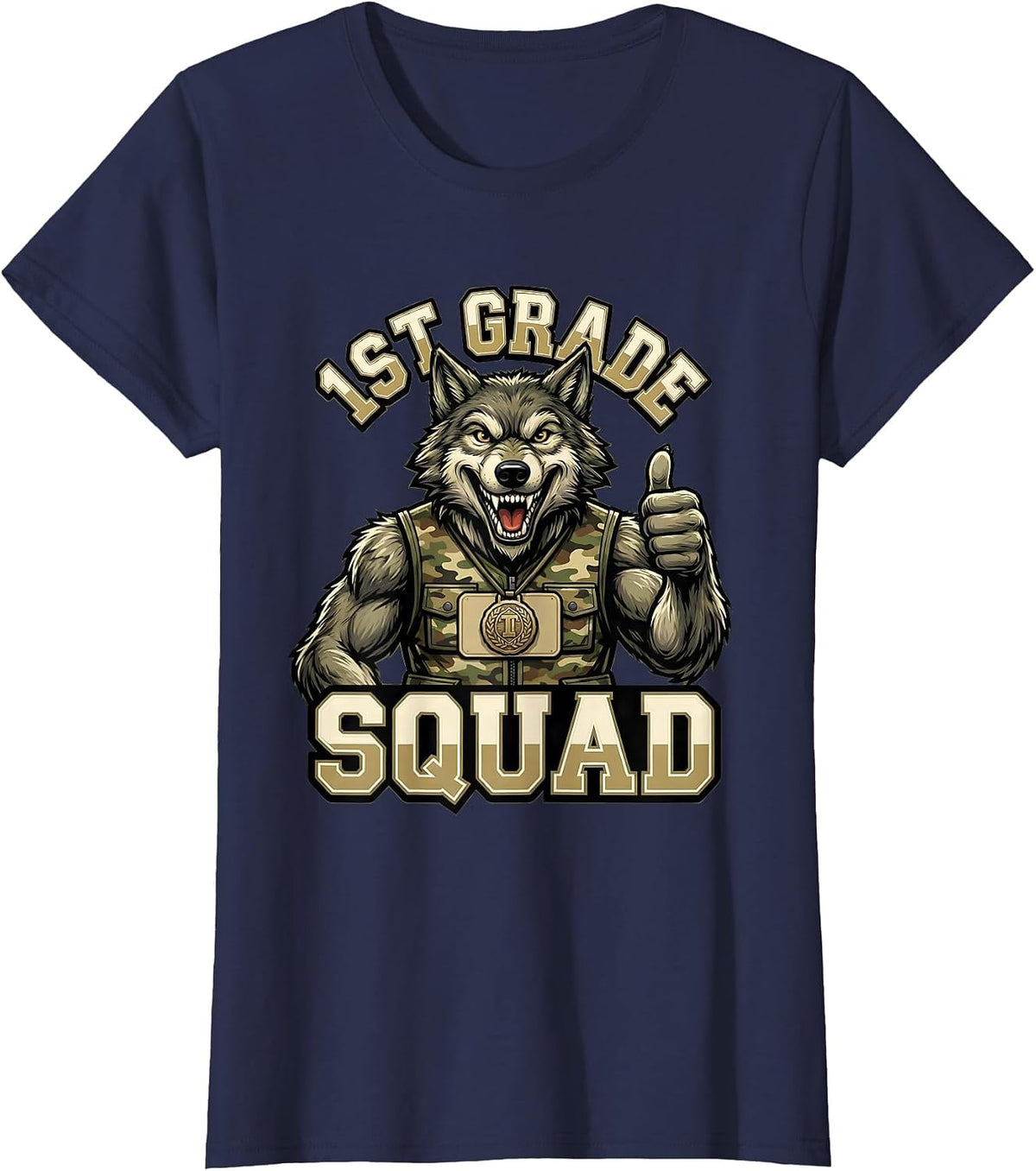 Women's 1ST GRADE SQUAD Retro Camo First Grade Boy Back To School T-Shirt - Navy Blue