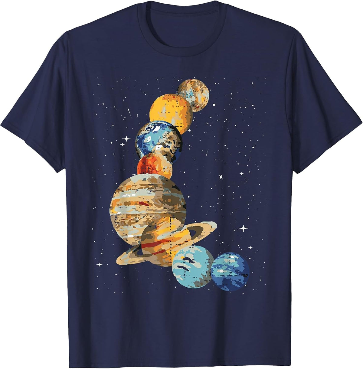Planets Watercolor Painting Space Galaxy Art Men Women Kids T-Shirt - Navy Blue