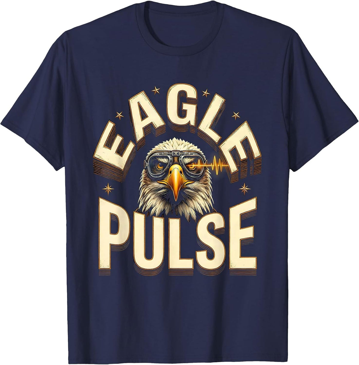 Men's Eagle Pulse Vintage Aviator Sunglasses Wildlife Lover Pride T-Shirt - Navy Blue