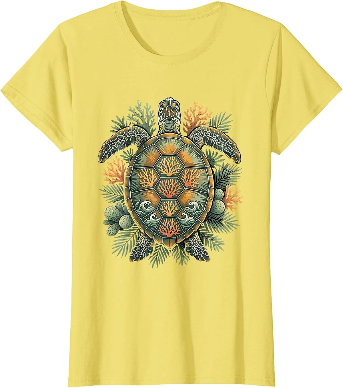 Aloha Sea Turtle Coral Reef Ocean Art Design T-Shirt - Lemon Yellow
