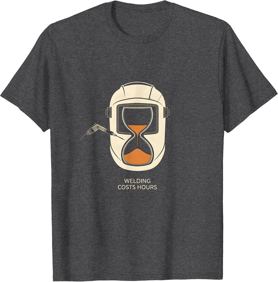 Men's Welding Costs Hours Minimalist Welder Skeleton Humor T-Shirt - Dark Heather Grey