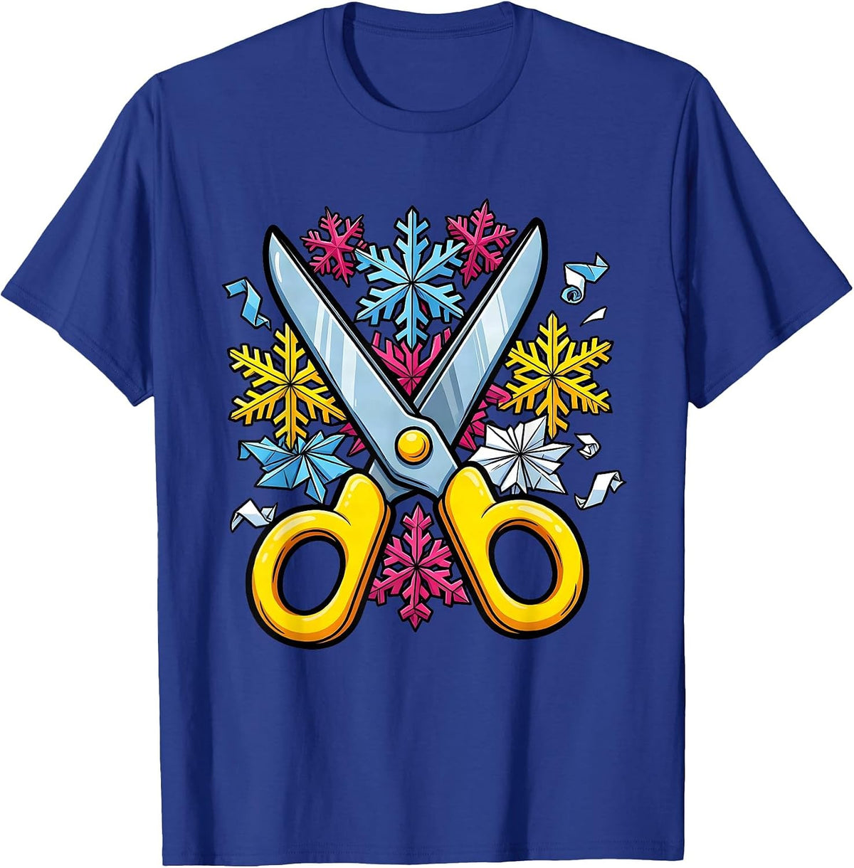 Men's Preschool Teacher Scissors and Snowflakes Design T-Shirt - Royal Blue